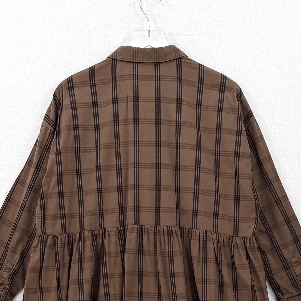 Everlane Shirt Dress Women Medium Brown Plaid Cotton Long Sleeve Babydoll Mini - Picture 11 of 16